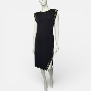 New Michael Kors Studded Matte Jersey Dress Black & Gold Size L